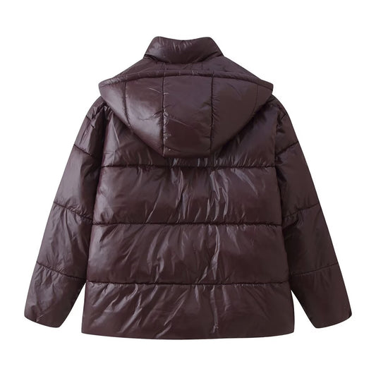 Faye | Winter Puffer Jacket Quilted Brown Hooded Long Sleeve