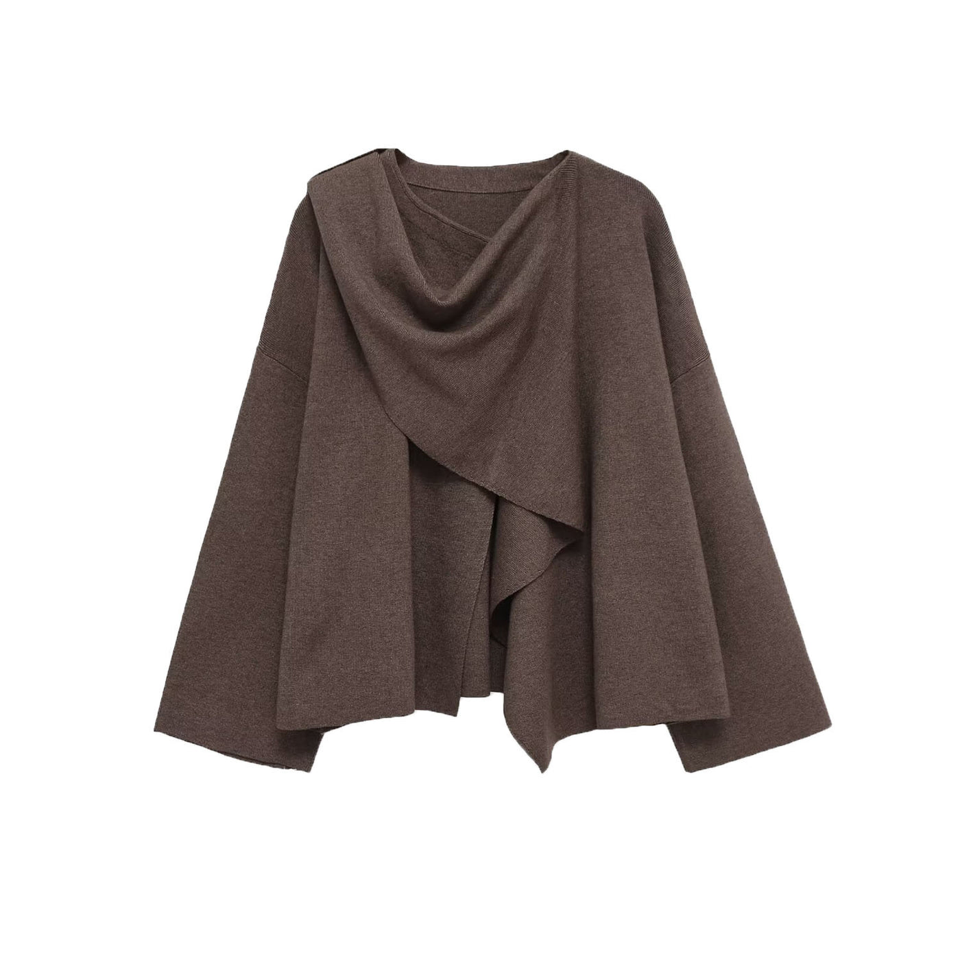 Scarlett | Asymmetric Drape Neck Wide Sleeve Lightweight Knit Top