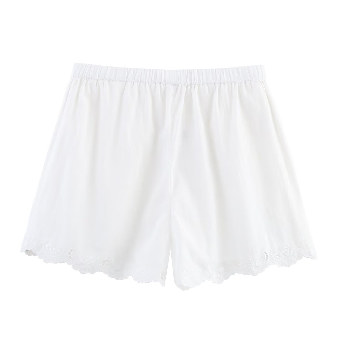 Clara | Eyelet Embroidery Scallop Hem Linen Shorts