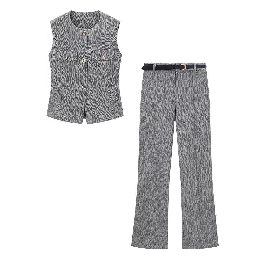 Darcie | Knit Waistcoat Wide Leg Trousers Set
