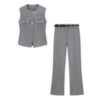 Darcie | Knit Waistcoat Wide Leg Trousers Set