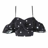 Juno | Satin Sweetheart Ruffled Off Shoulder Crop Top