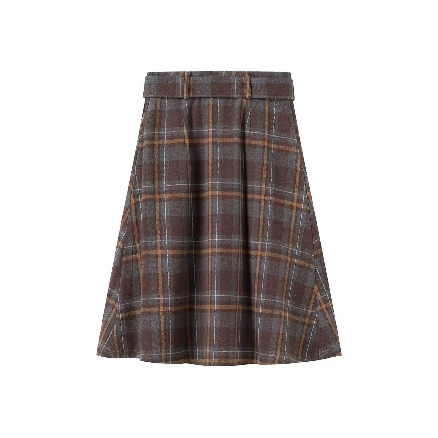 Iris | Pleated Plaid Midi Skirt