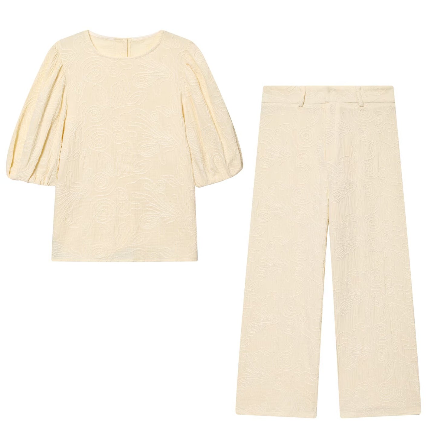 Willow | Cream Jacquard Puff Sleeve Co-ord