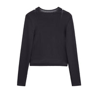 Imogen | Wrap Front Shoulder Cut-Out Long Sleeve Cropped Top