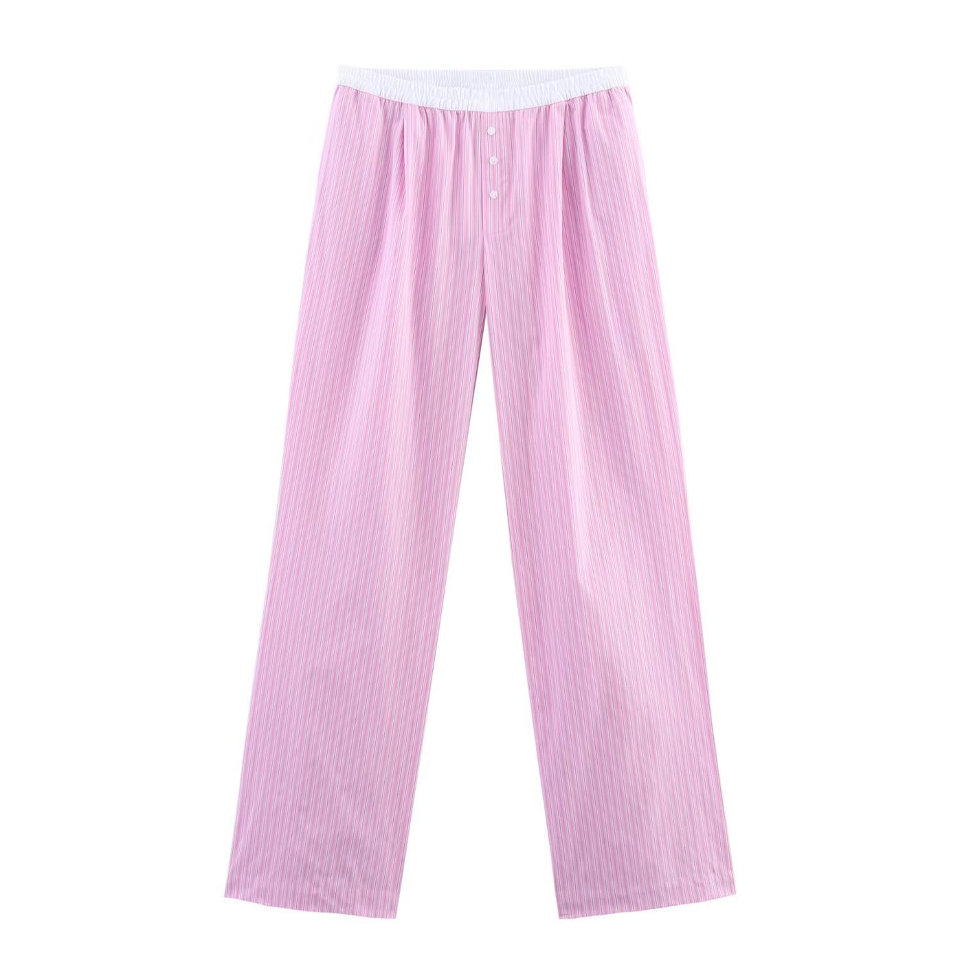 Charlotte | Button-Fly Striped Cotton Wide-Leg Trousers with Elasticated Waist