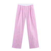 Charlotte | Button-Fly Striped Cotton Wide-Leg Trousers with Elasticated Waist