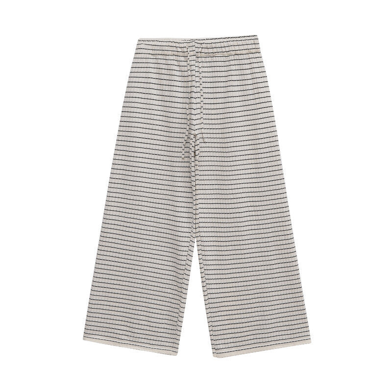 Naomi | Stripe Drawstring Ribbed Knit Wide-Leg Trousers in Cream