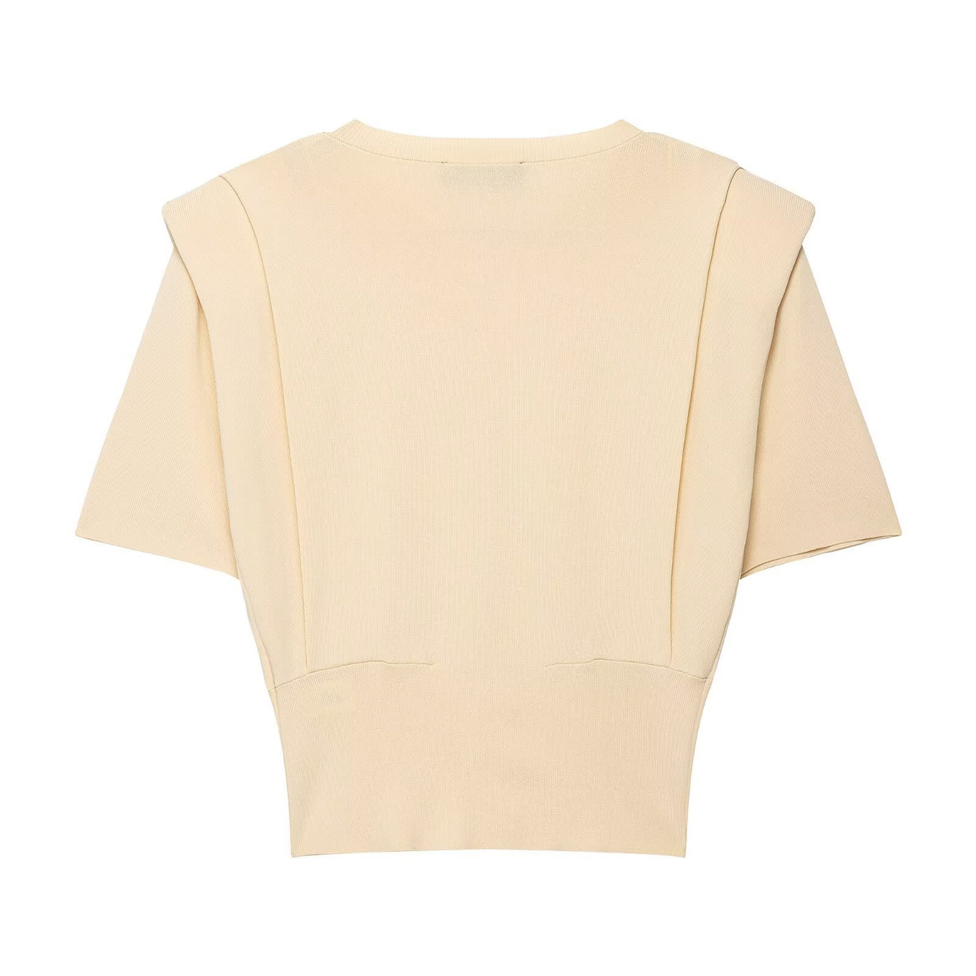 Rose | Ribbed Knit Puff Sleeve Crew Neck Crop Top