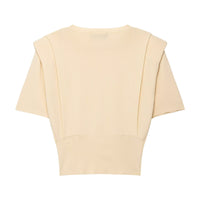 Rose | Ribbed Knit Puff Sleeve Crew Neck Crop Top