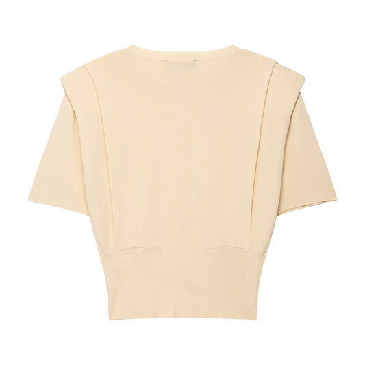 Vera | Ribbed Puff Sleeve Top Cream Short Sleeve Fitted
