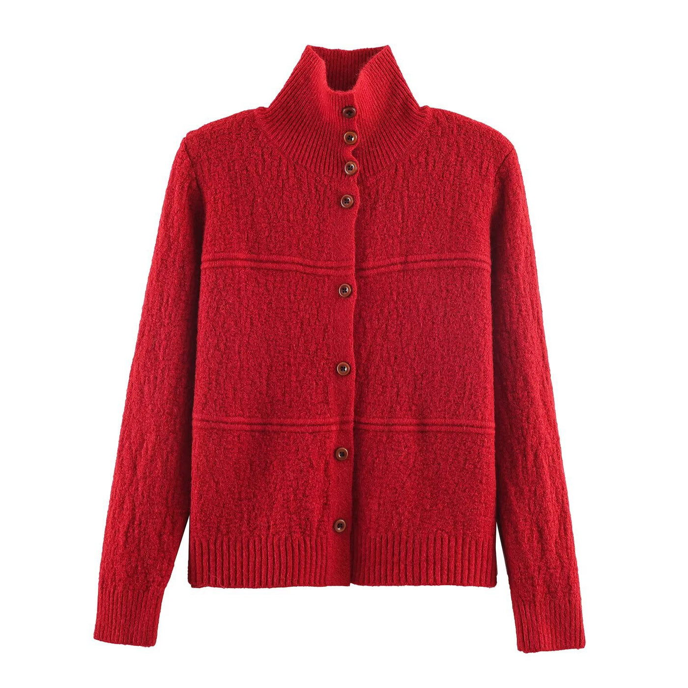 Aimee | High Stand Collar Button-Down Textured Knit Cardigan