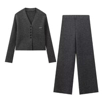 Lara | V-Neck Cardigan Ribbed Knit Wide Leg Co-ord Set