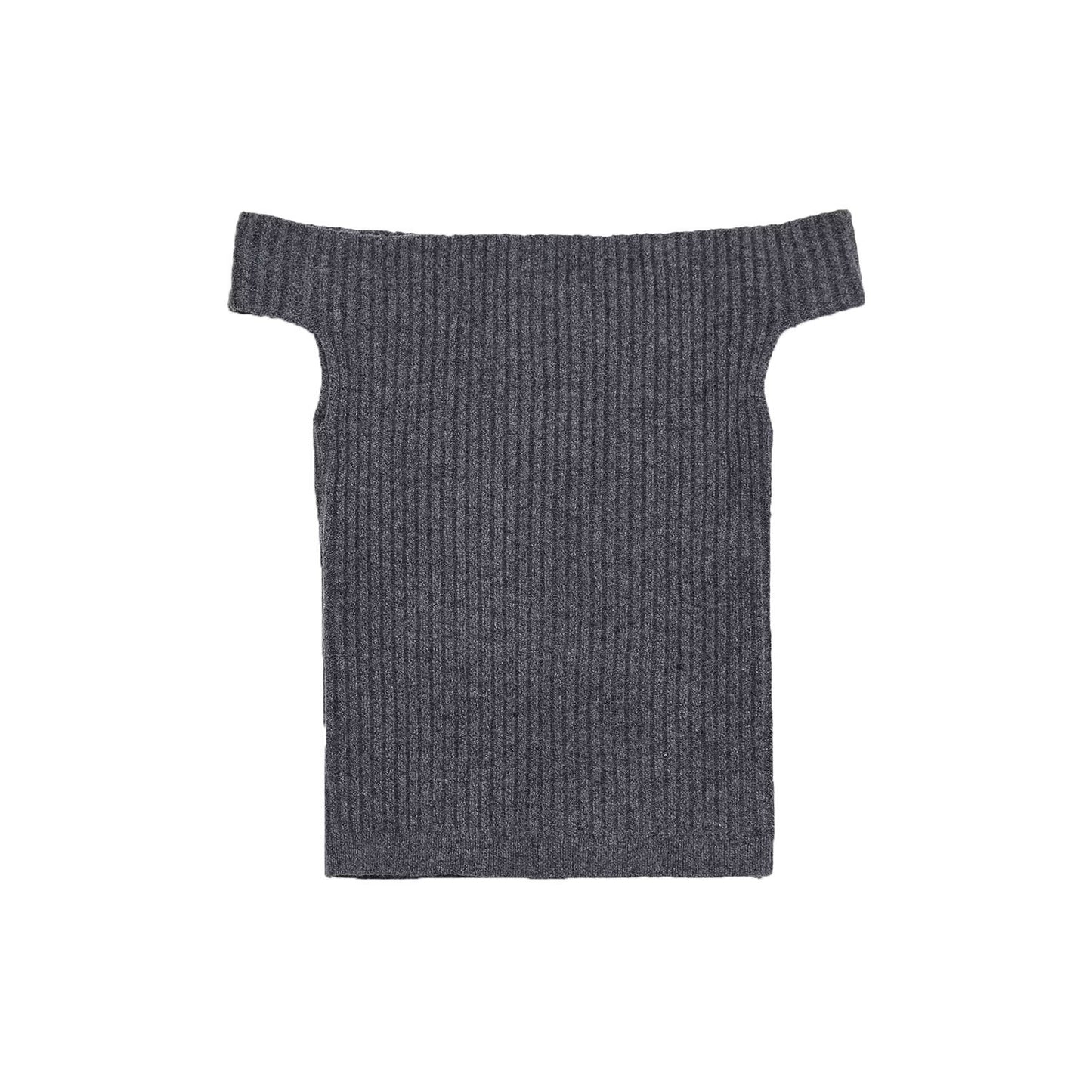 Viola | Off Shoulder Top Grey Knitted Ribbed Short Sleeve Fitted