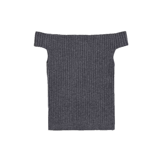 Viola | Off Shoulder Top Grey Knitted Ribbed Short Sleeve Fitted