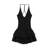 Nicole | Plunge V Halter Neck Tiered Ruffle Mini Dress