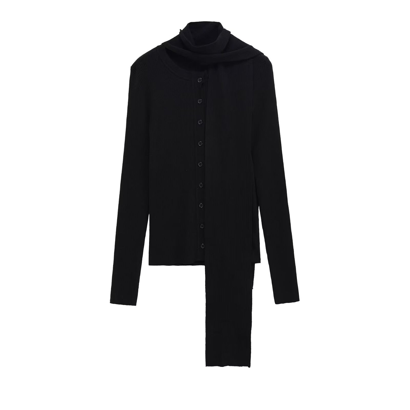 Nina | Round Neck Button Front Long Sleeve Ribbed Cropped Cardigan