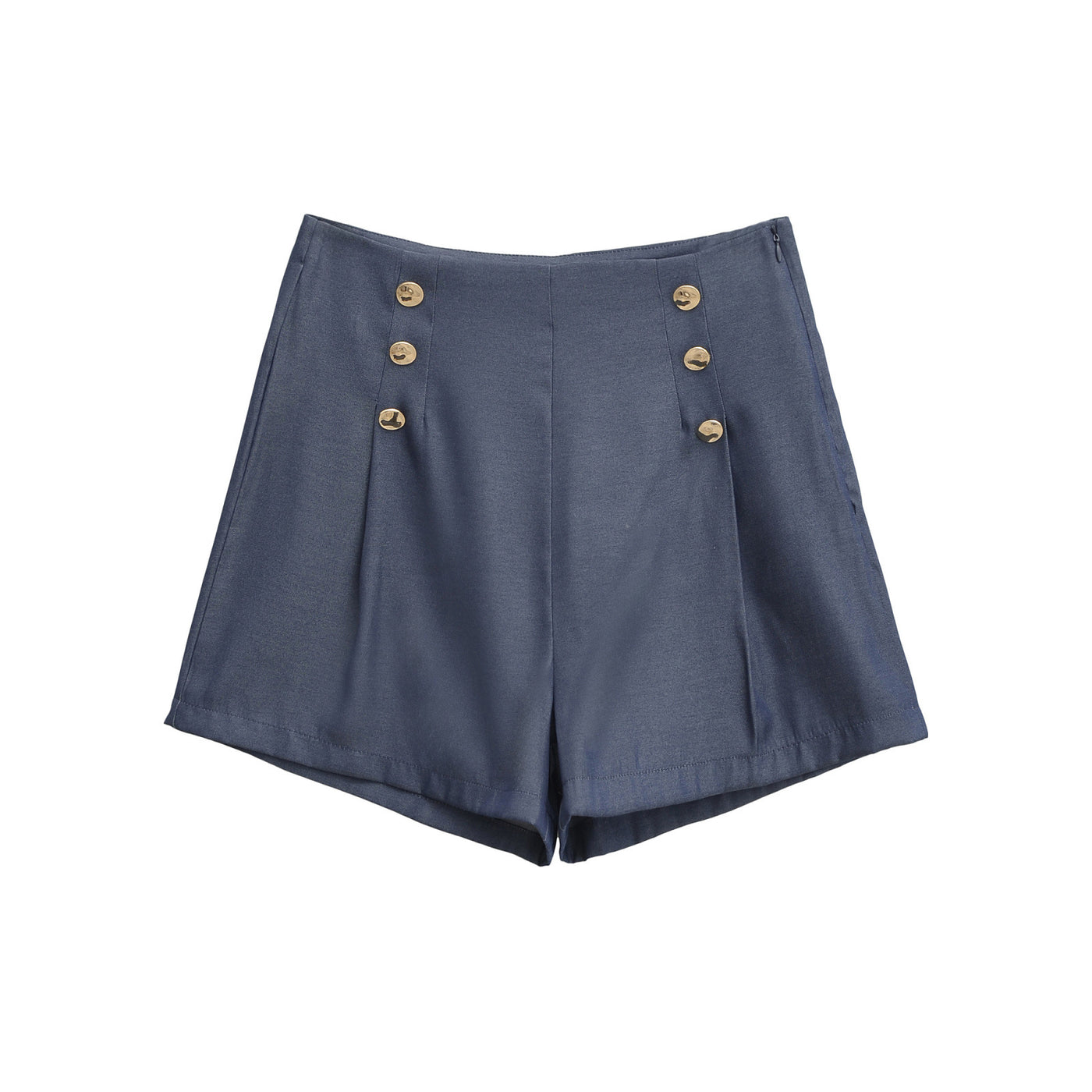 Tilly | High-Waist Front-Pleat Tailored Shorts with Gold Button Detail