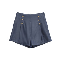 Tilly | High-Waist Front-Pleat Tailored Shorts with Gold Button Detail