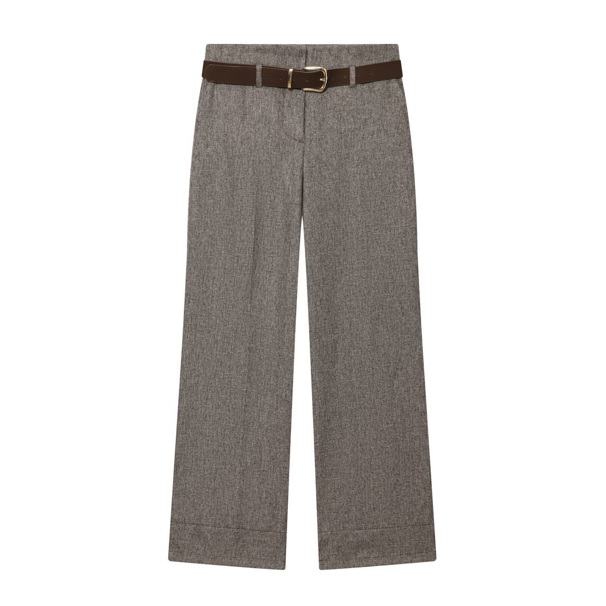 Sophia | Cuffed Hem Flat-Front Wide-Leg Tailored Trousers in Grey