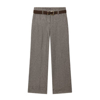 Sophia | Cuffed Hem Flat-Front Wide-Leg Tailored Trousers in Grey