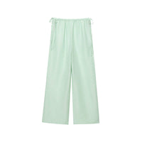 Louisa | Elasticated Side Drawstring Ribbed Wide-Leg Linen Trousers in Green