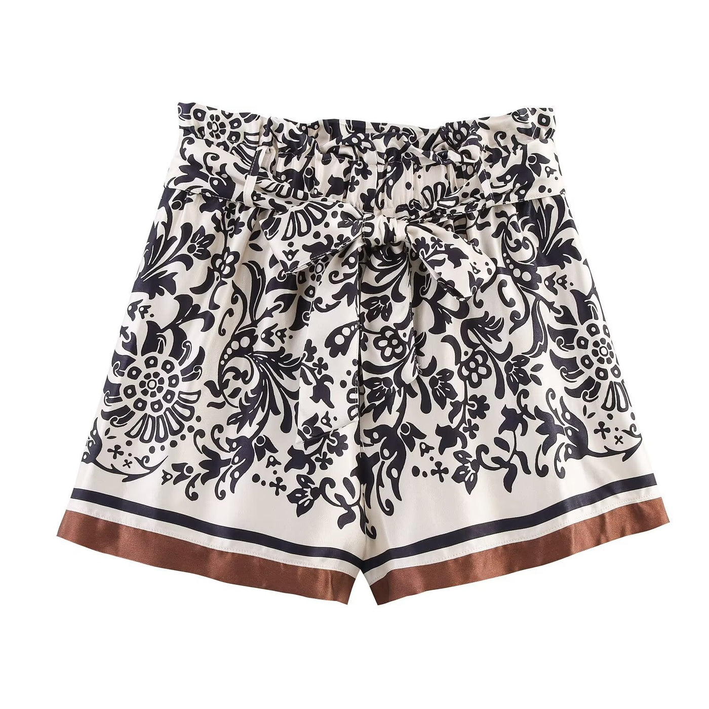 Lucy | Printed Paperbag Waist Cotton Shorts with Self-Tie Belt