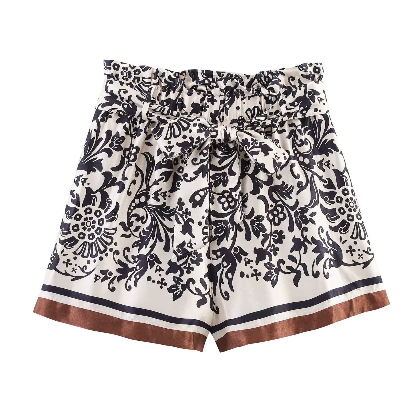 Riva | Summer Printed Shorts White Blue High Waisted