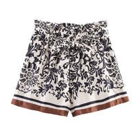 Lucy | Printed Paperbag Waist Cotton Shorts with Self-Tie Belt