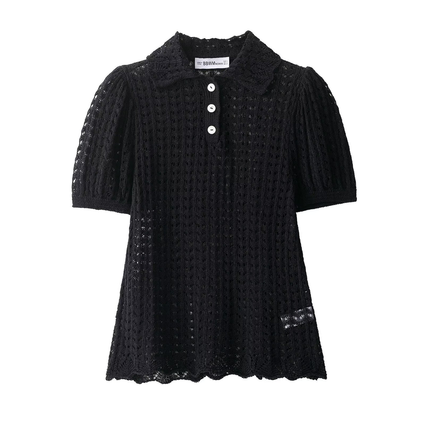 Sophie | Puff Sleeve Crochet Polo Top