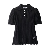 Sophie | Puff Sleeve Crochet Polo Top