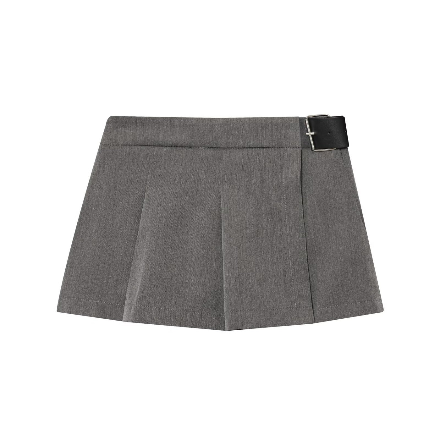 Mabel | Low-Rise Sharp Pleat Mini Skirt with Buckle Belt