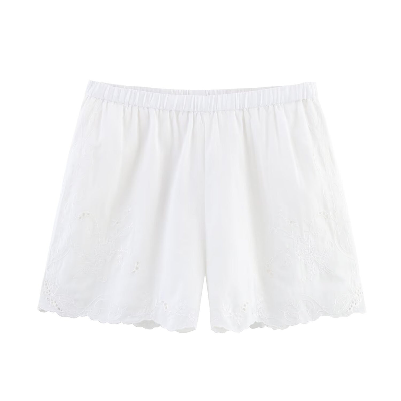 Clara | Eyelet Embroidery Scallop Hem Linen Shorts