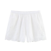 Clara | Eyelet Embroidery Scallop Hem Linen Shorts
