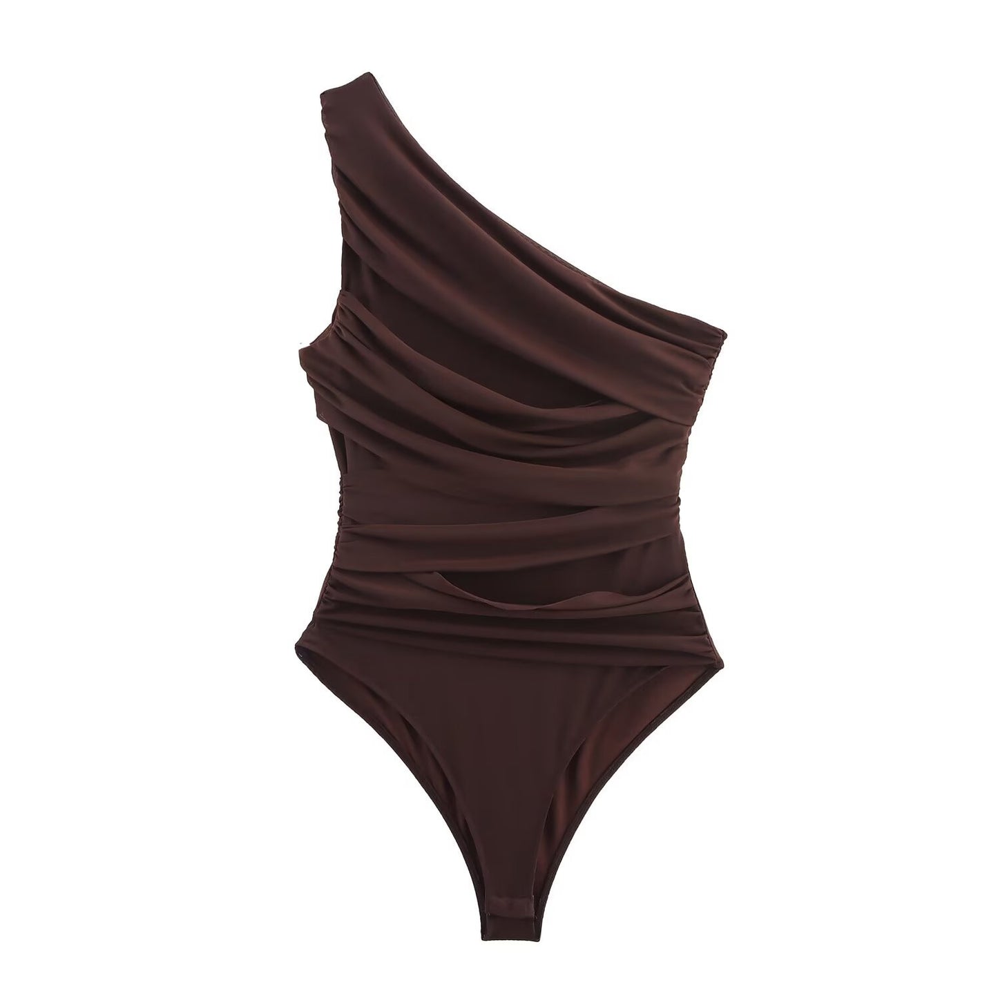 Elise | One Shoulder Ruched Top Brown