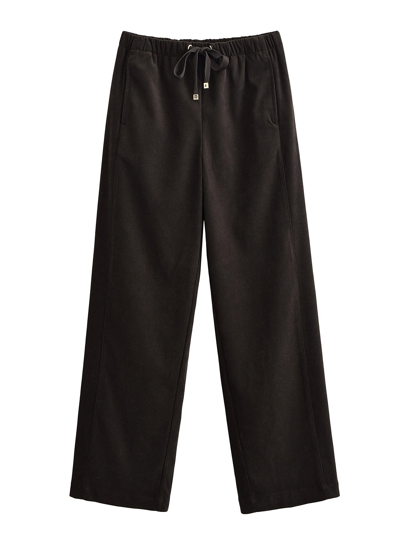 Evie | Drawstring Brushed Terry Wide-Leg Trousers with Gold-Tone Aglet