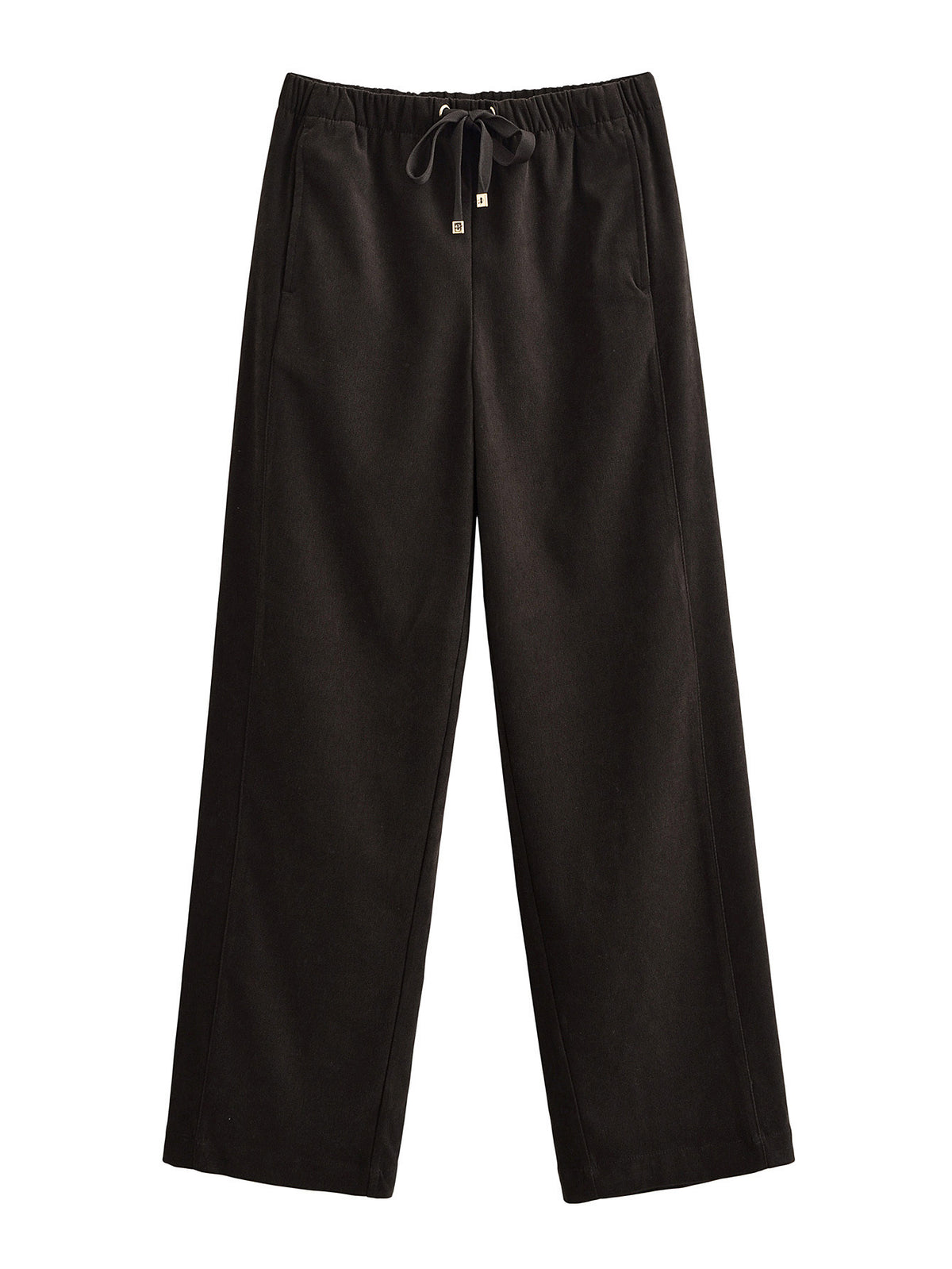 Evie | Drawstring Brushed Terry Wide-Leg Trousers with Gold-Tone Aglet