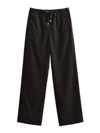 Evie | Drawstring Brushed Terry Wide-Leg Trousers with Gold-Tone Aglet