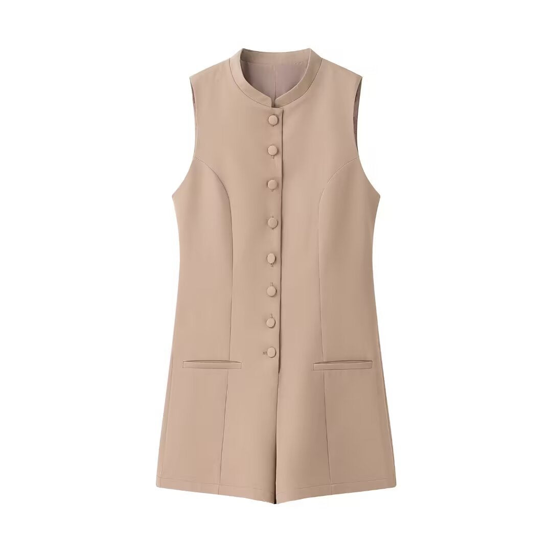 Orla | Sleeveless Tailored Button-Up Romper in Cream