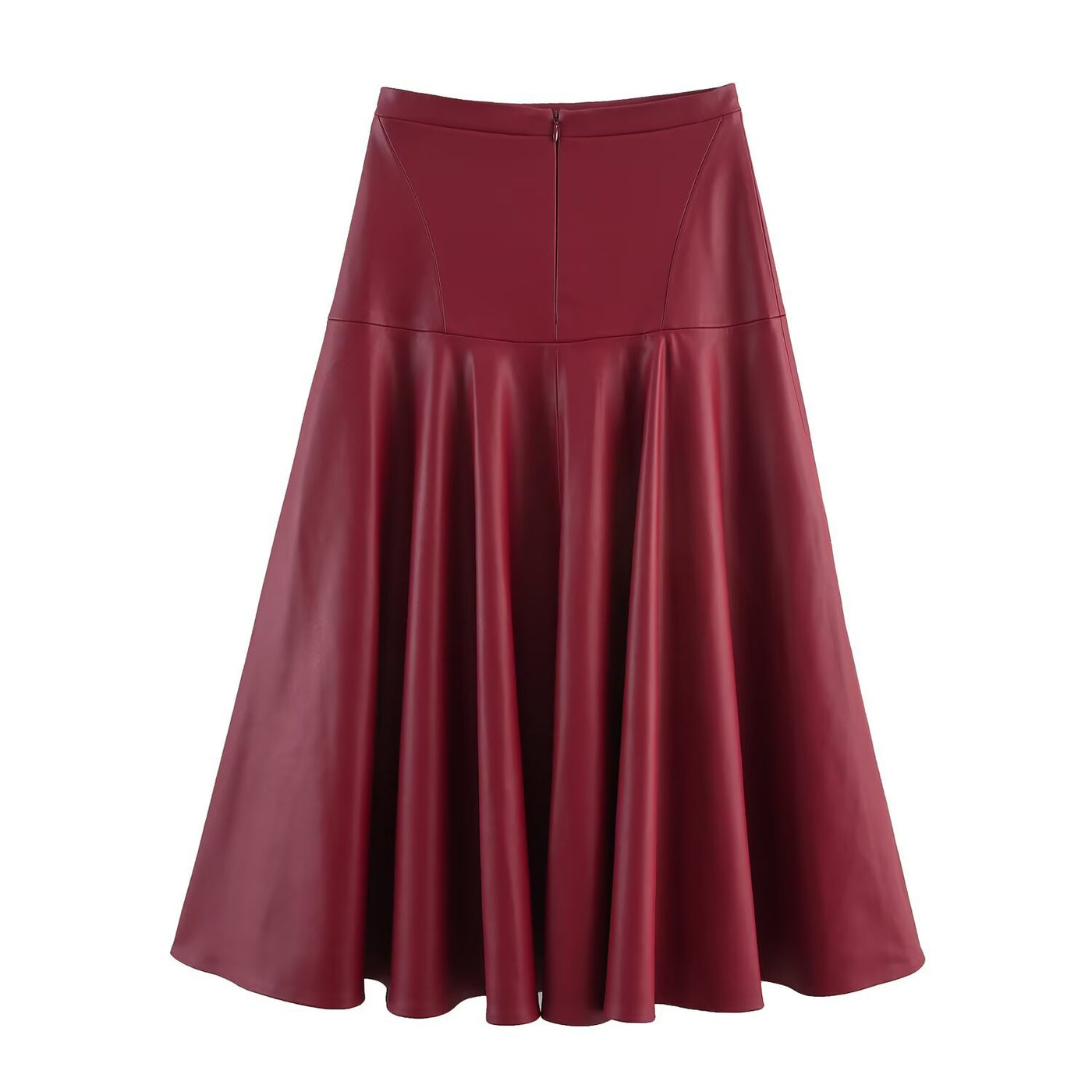 Tallulah | Flared A-Line Faux Leather Midi Skirt