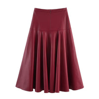 Tallulah | Flared A-Line Faux Leather Midi Skirt