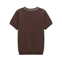 Holly | Contrast Piping Crew Neck Short Sleeve Ribbed Hem Knit Top