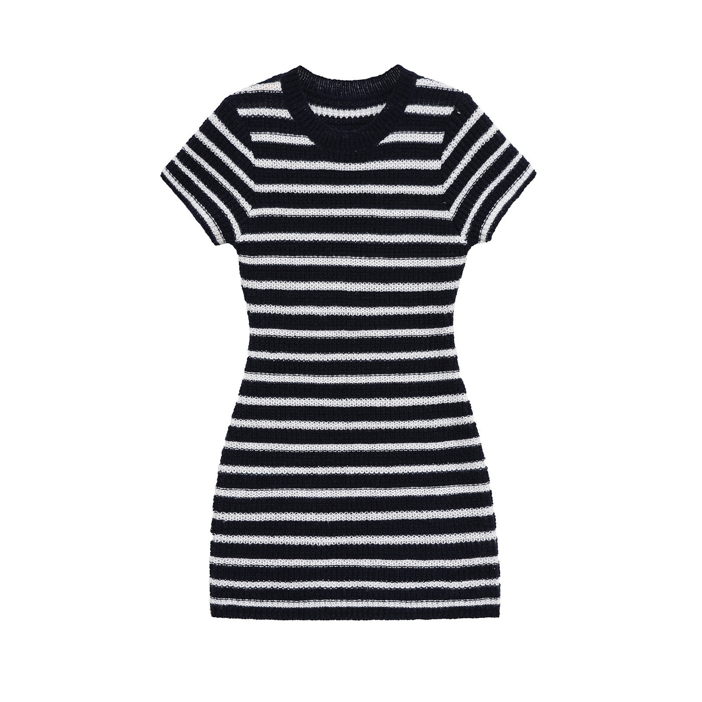 Pearl | Stripe Print Crew Neck Short Sleeve Ribbed Knit Bodycon Mini Dress