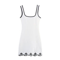 Saskia | Square Neck Contrast Piping Embroidered Scallop Hem Fitted Mini Dress
