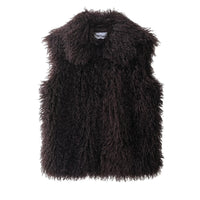 Lila | Brown Shaggy Knit Open-Front Vest