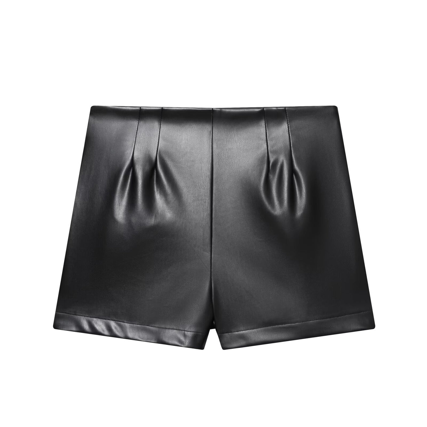 Kate | High-Waist Faux Leather Pleated Tailored Shorts