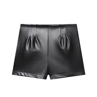 Kate | High-Waist Faux Leather Pleated Tailored Shorts