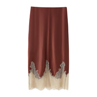 Lottie | Satin Lace Trim Slip Midi Skirt