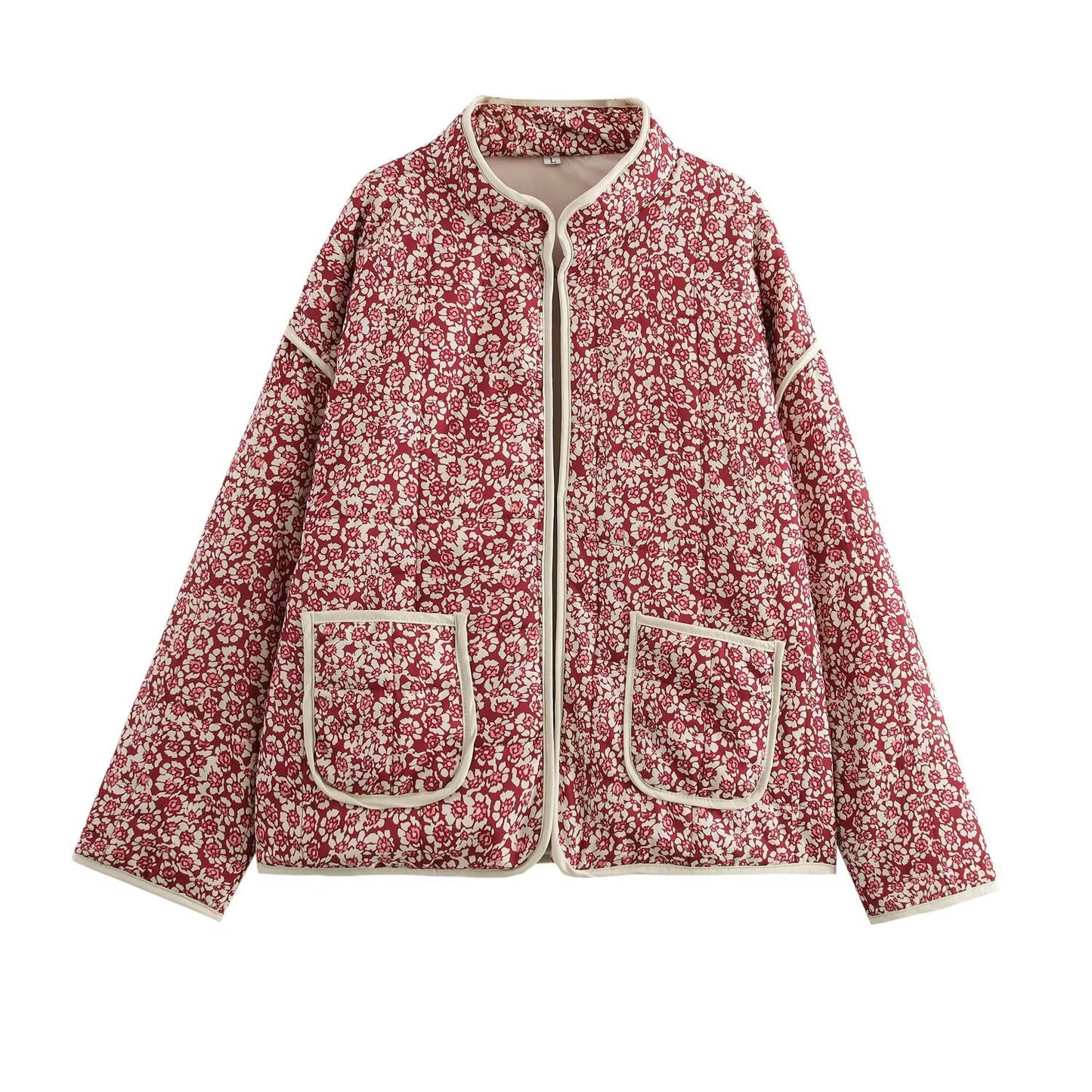 Ines | Quilted Jacket Red Floral Zip Up Padded
