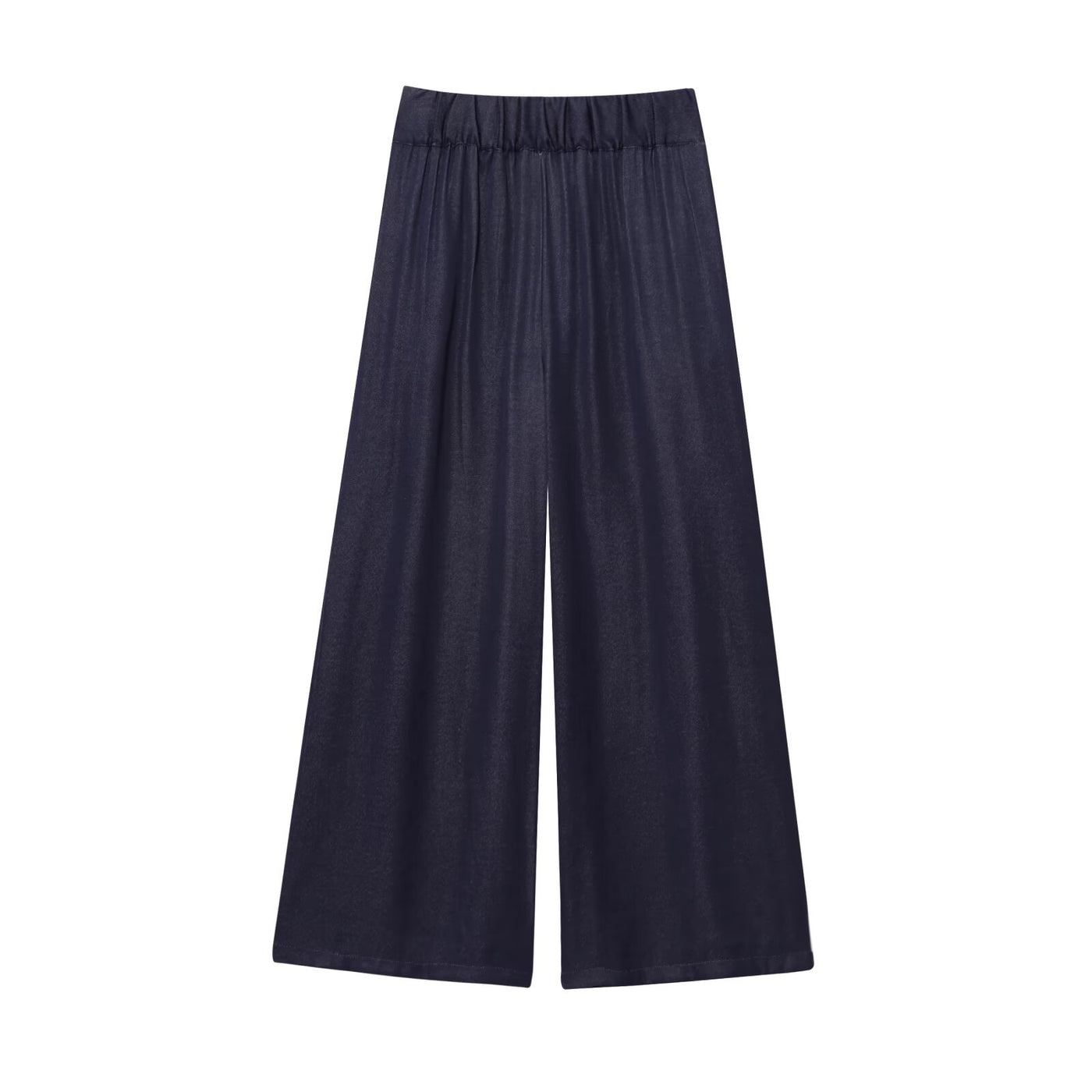 Polly | High-Waist Pleated Front Seam Flowing Wide-Leg Linen Trousers in Navy